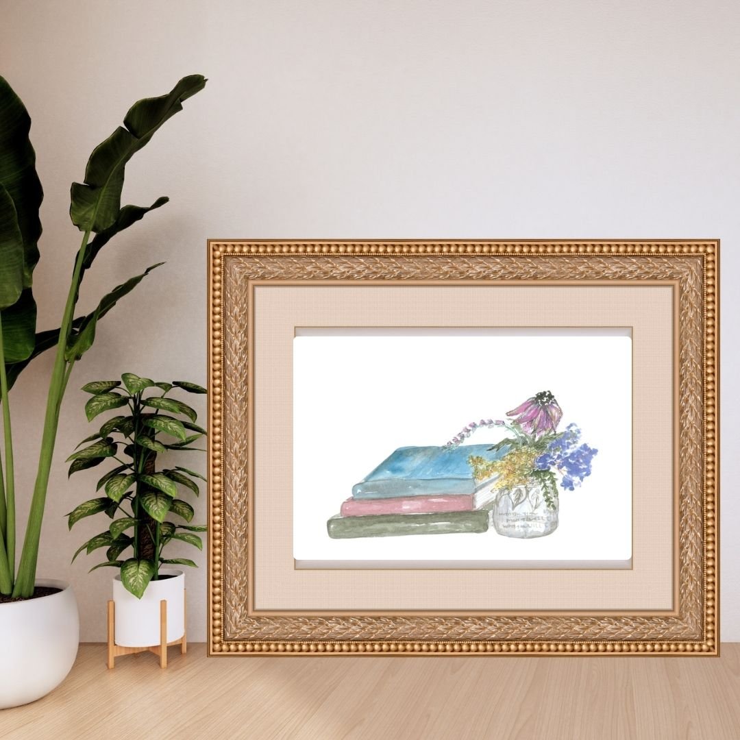 Books and Bouquets- Still life -  Book Art Print