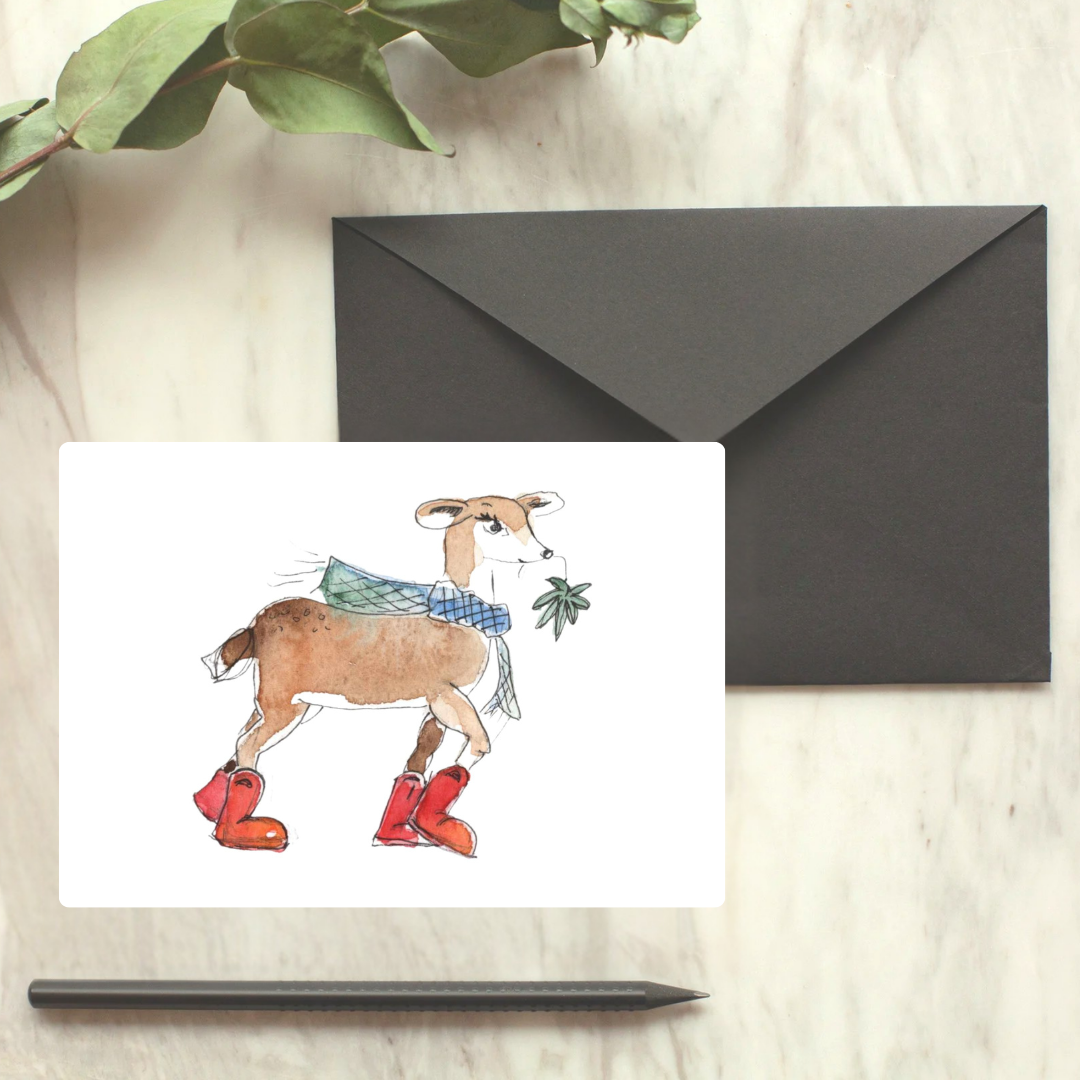 Cannabis Woodland Deer Doodle Greeting Card