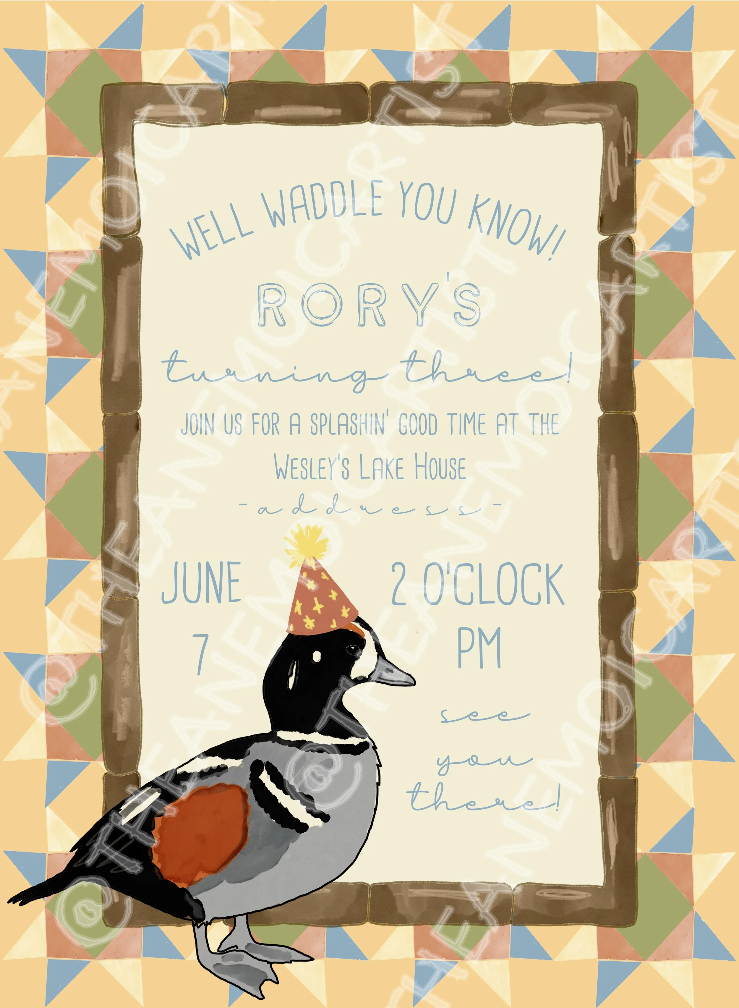 Harlequin Duck Party Invitation Template
