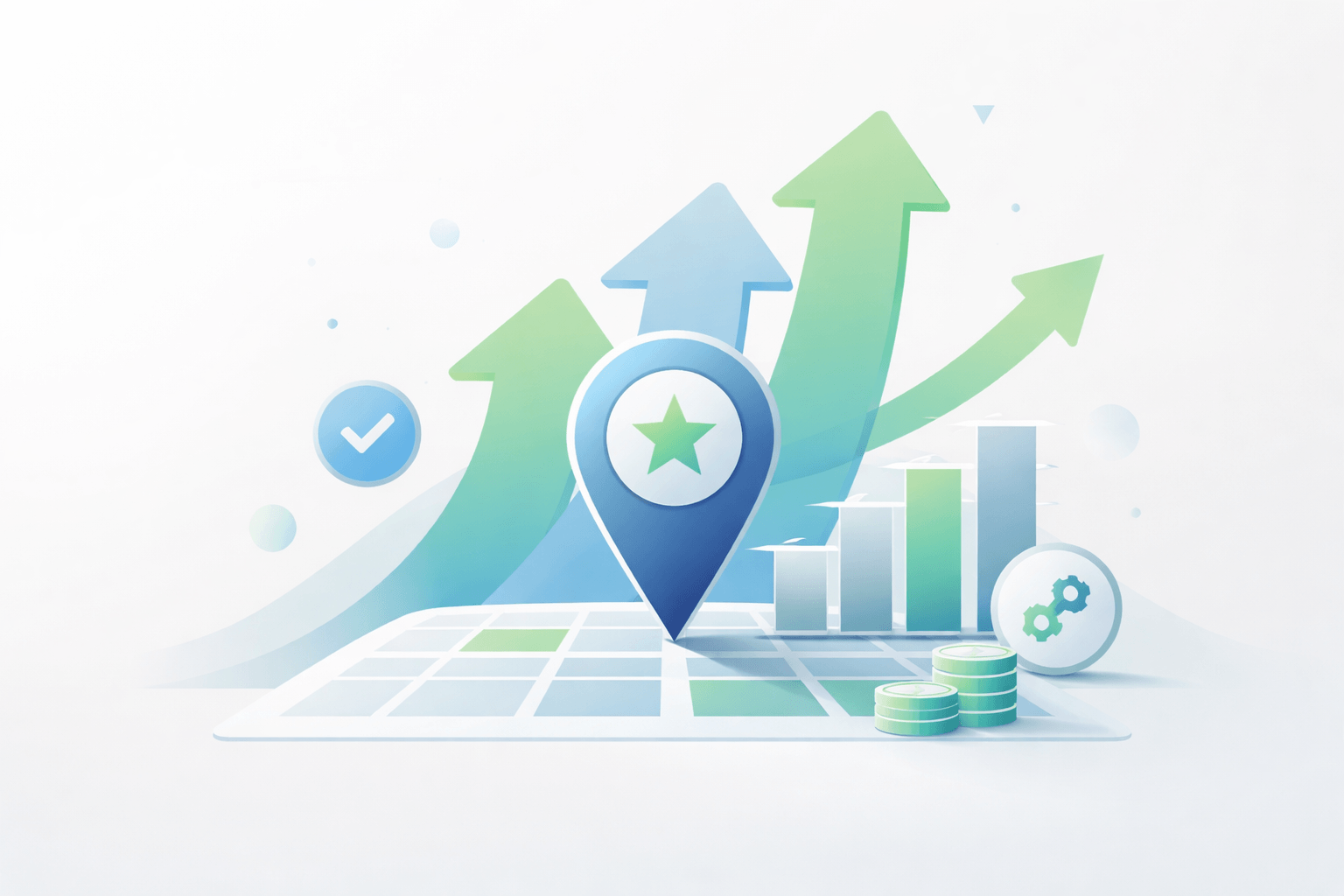 Abstract illustration showing Google Business Profile ranking factors and higher local search rankings for service businesses.
