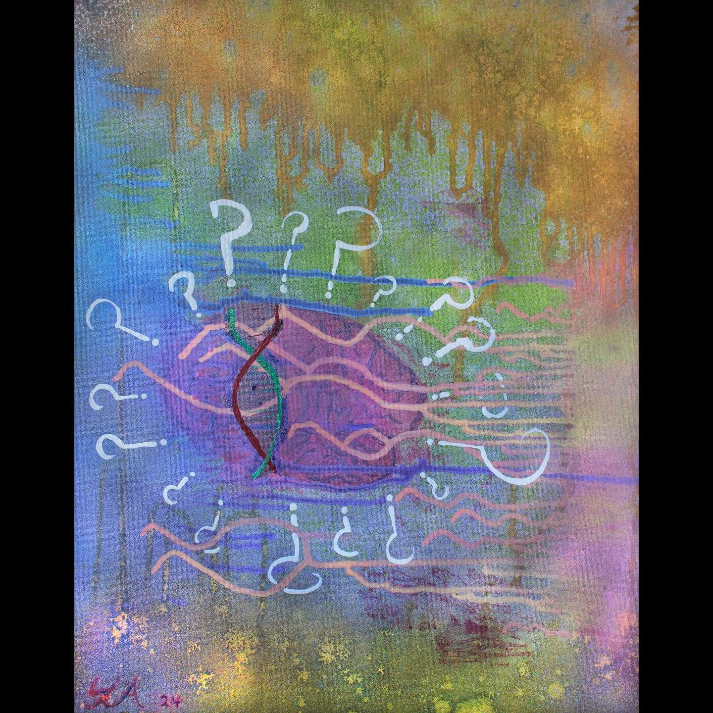 &ldquo;STATIC&rdquo;
20x16 circa July 2024
Acrylic, spray paint, and oil.
Beautiful thoughts behind the fog. Always questioning.