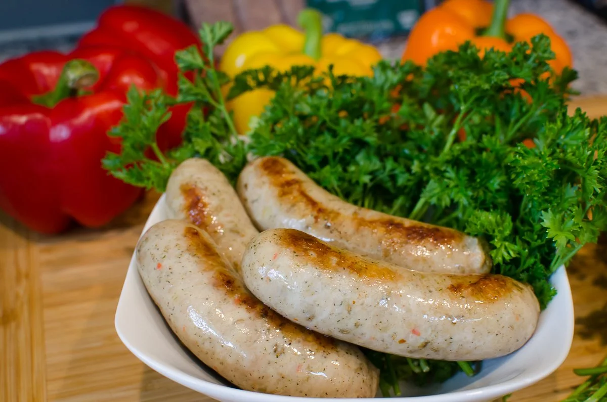 Grilled Denmark Foods sausage links ready to serve.