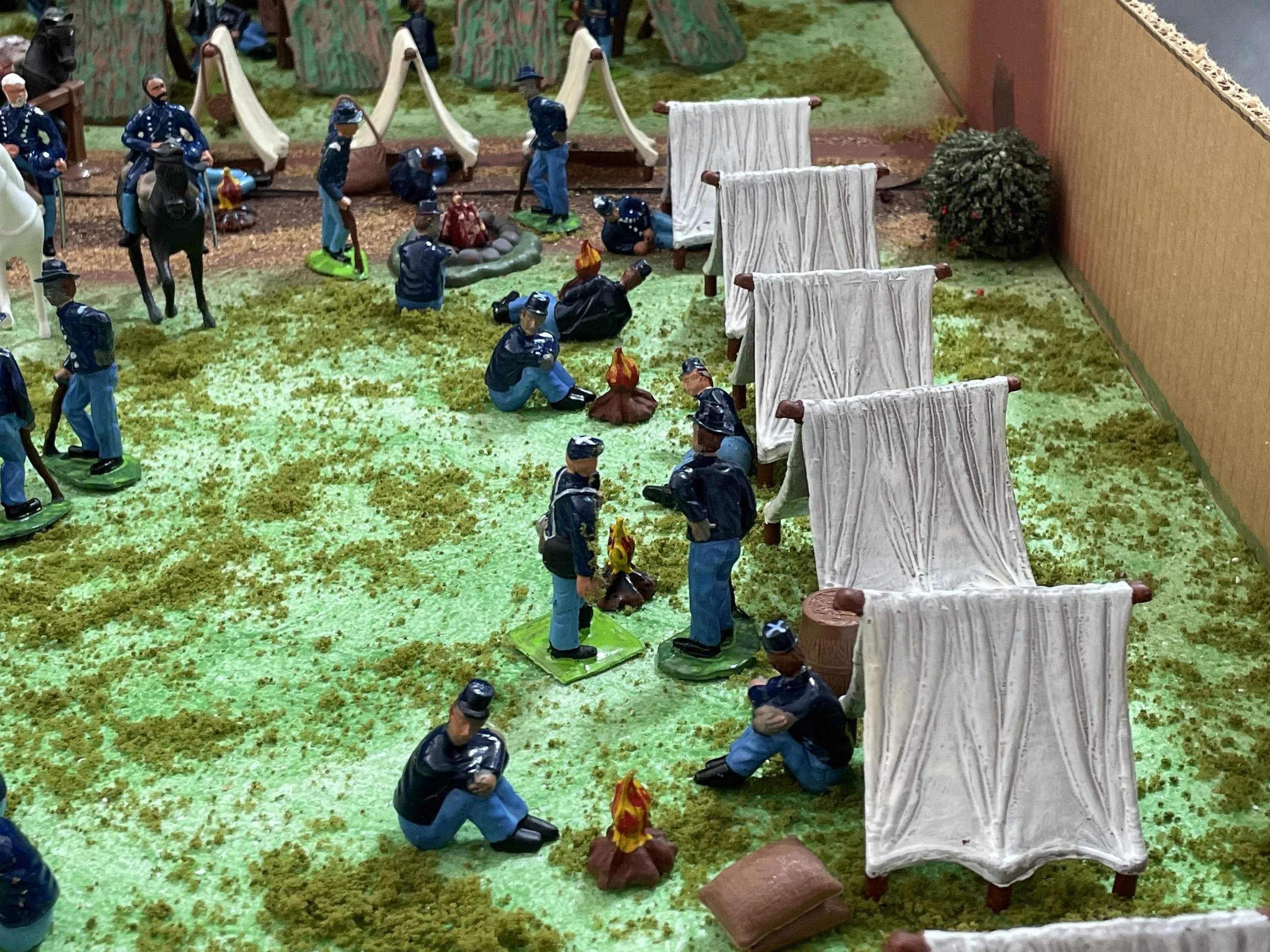 Union camps followed strict layouts: tents aligned in orderly rows, officers positioned separately, sanitation placed downhill.