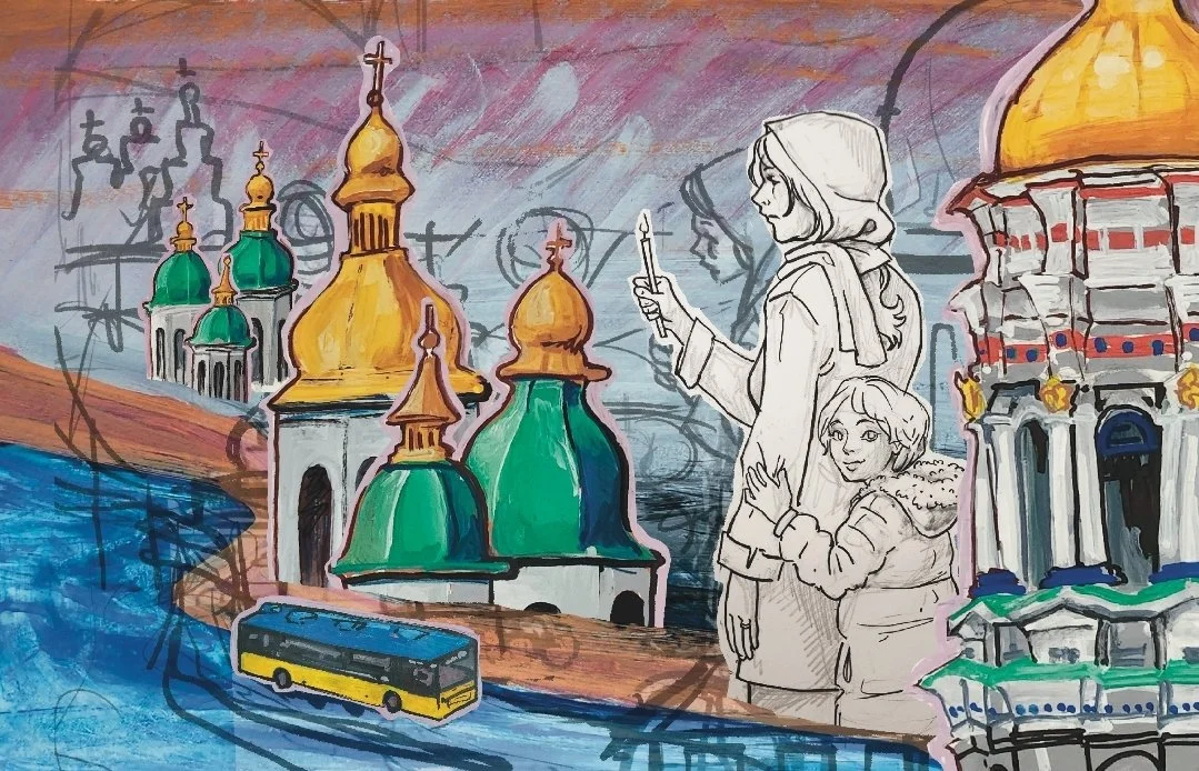 St. Andrew's Church in Kyiv. Digital Colladge and POSCA pen.