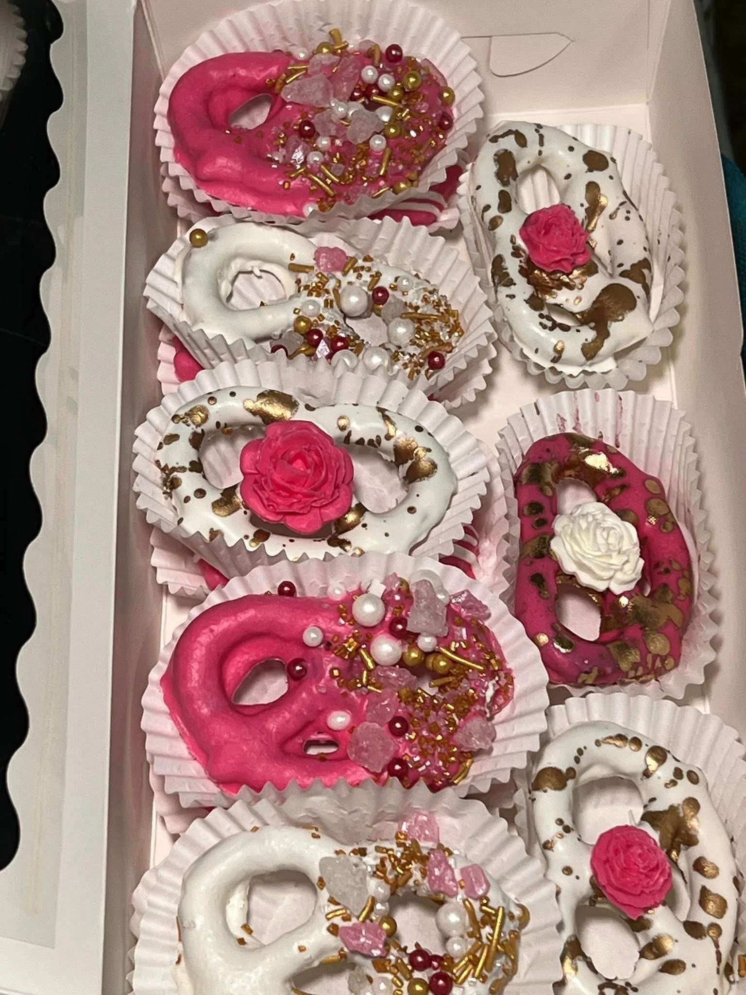 Gift box of dipped strawberries and pretzels