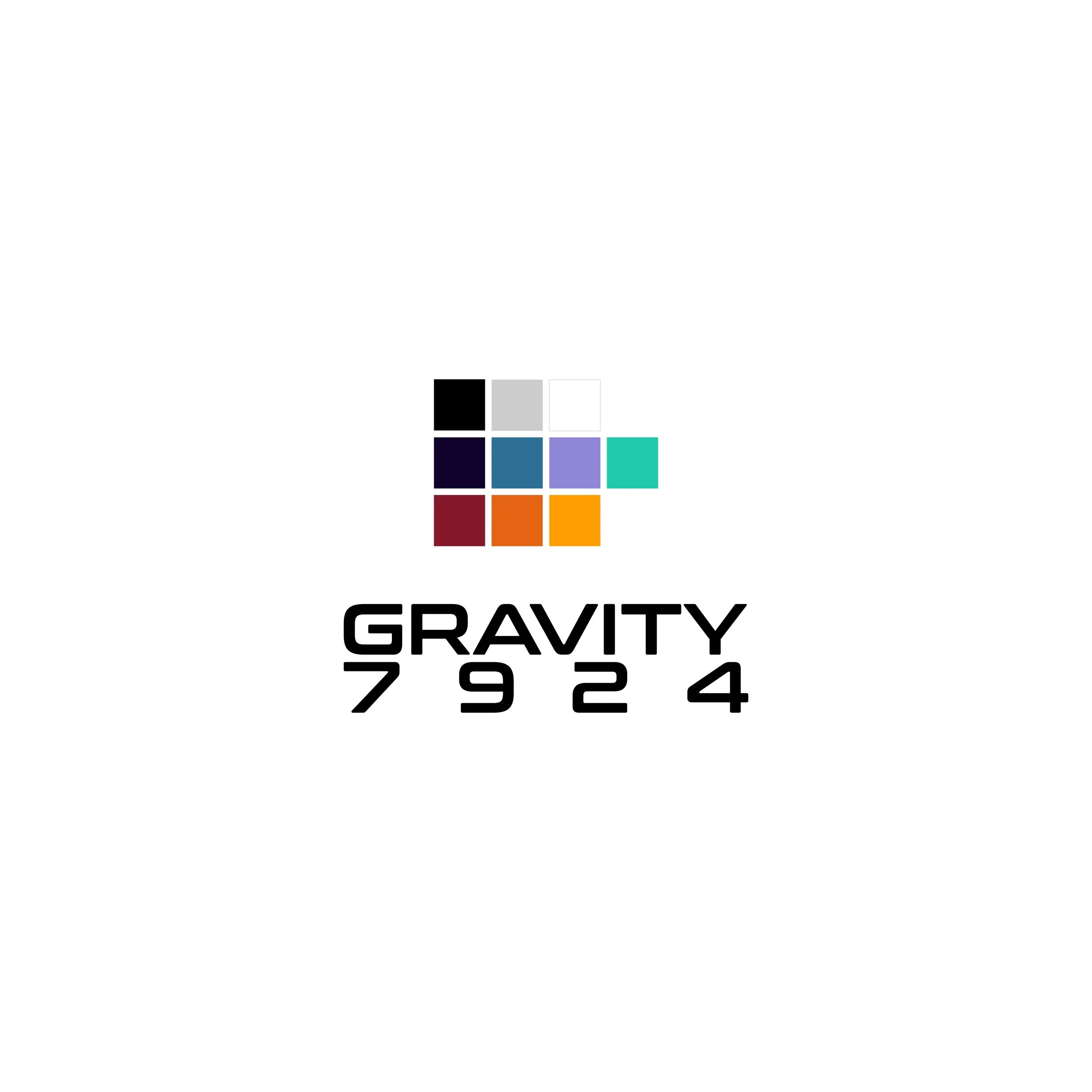 Logotipo con cuadrados de colores y el texto 'GRAVITY 9924' debajo.