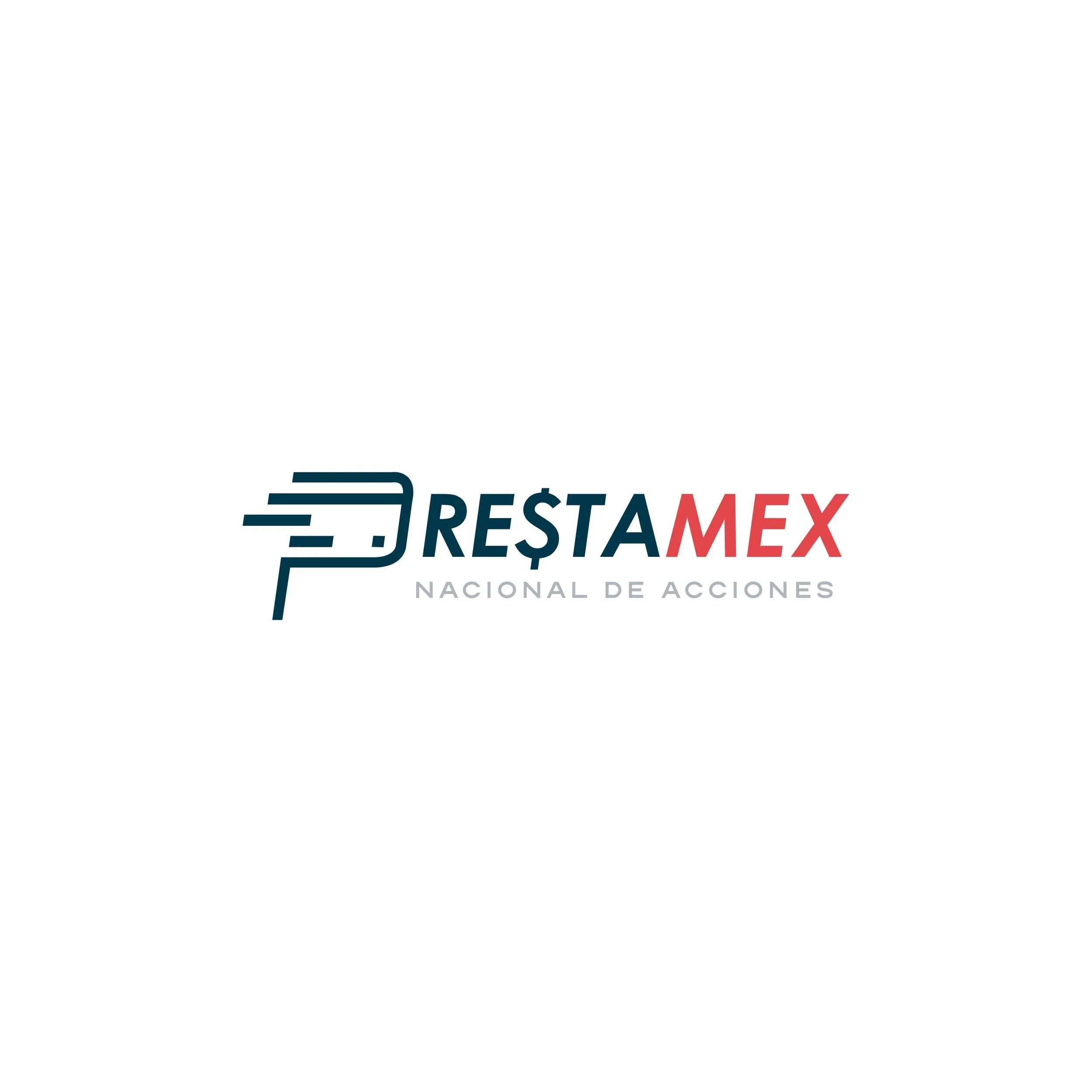 Logotipo de Restamx, un símbolo de movimiento junto con el texto 'Restamx' en colores azul marino y rojo, y debajo las palabras 'Nacional de Acciones' en gris claro.