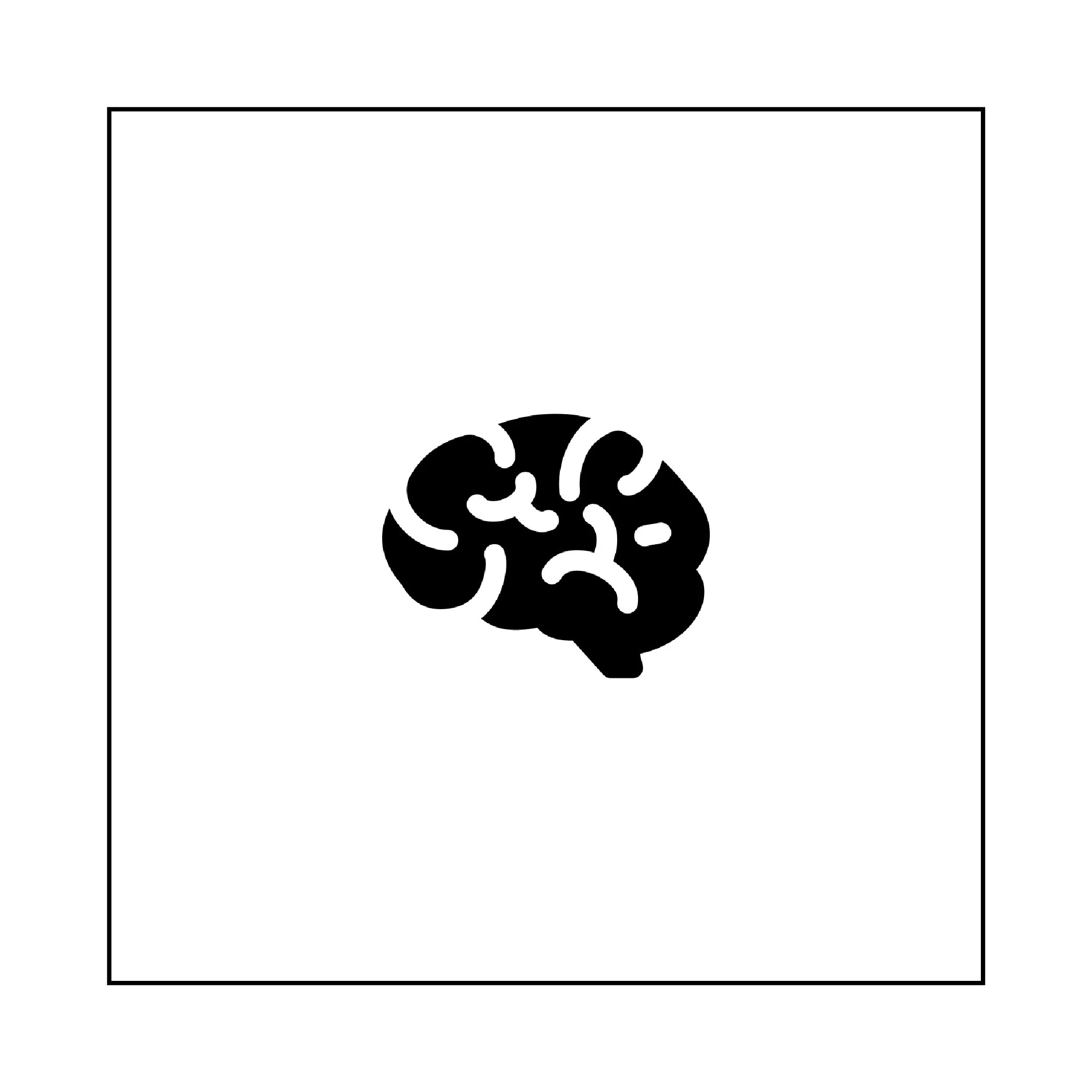 Icono de un cerebro en negro, con un fondo blanco.