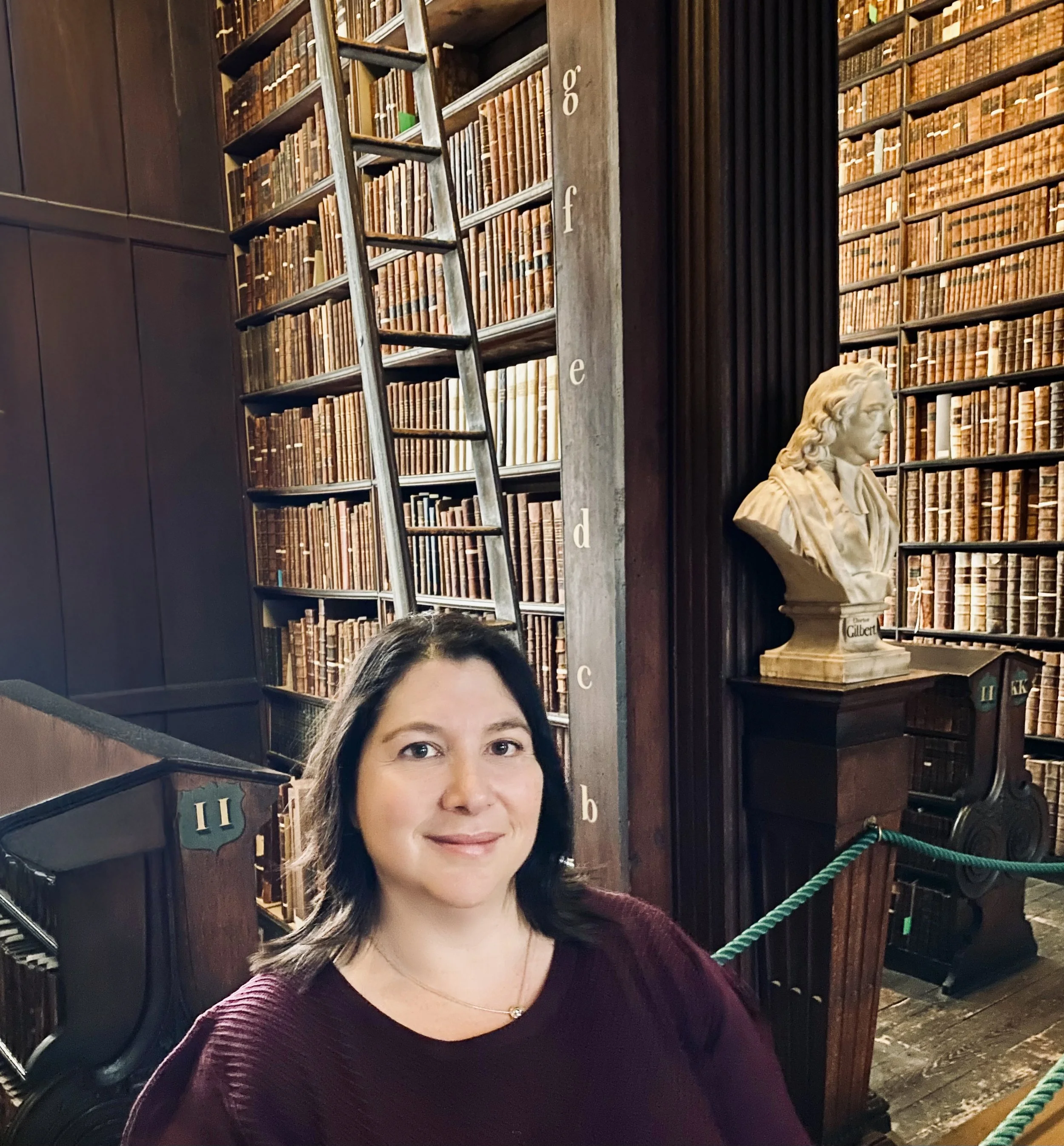 Jackie at a historic college library