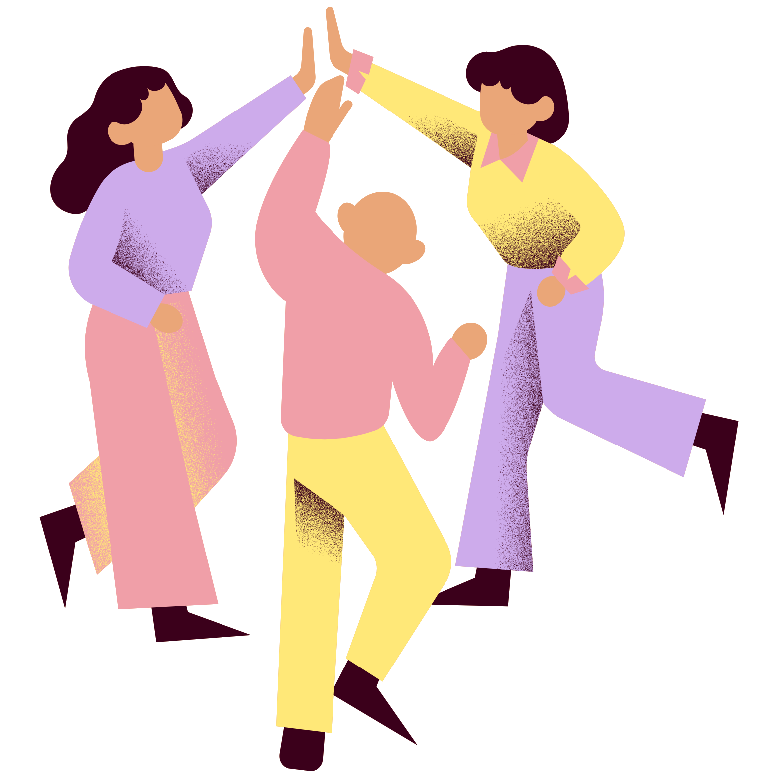 Illustration of four people giving each other high-fives, celebrating, and having fun.