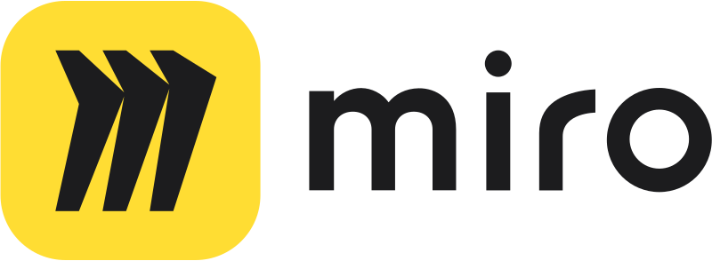Miro logo with a yellow square background and three black arrows pointing to the right, next to the word 'miro' in black lowercase letters.