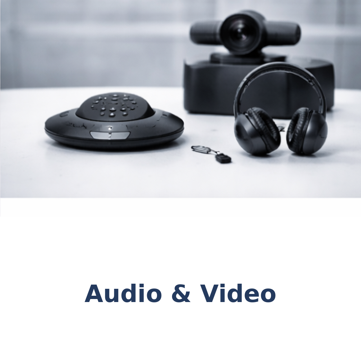 Business audio and video solutions featuring professional displays, conferencing equipment, and modern office technology