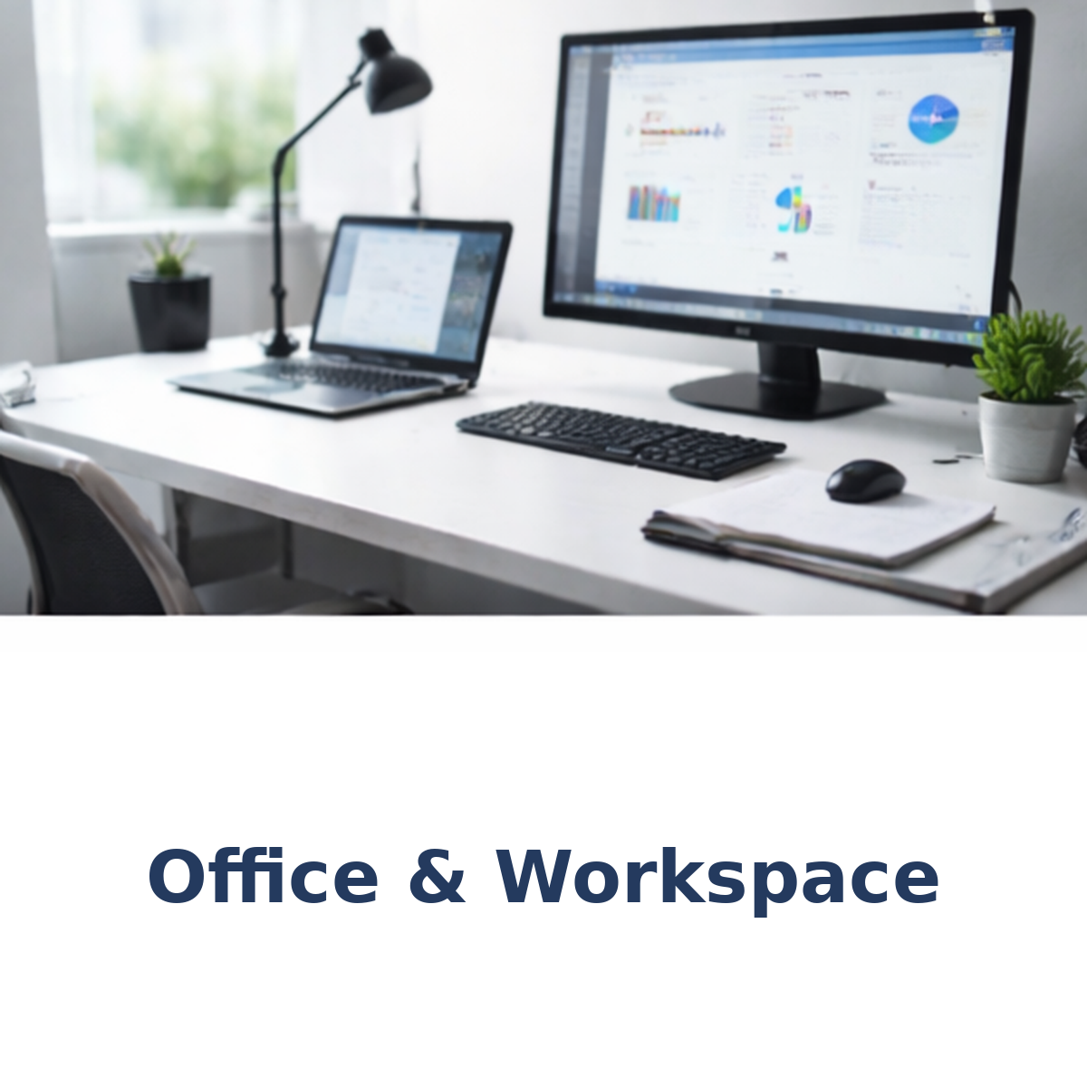 Office and workspace solutions for businesses featuring modern desks, seating, and essential workplace equipment in a professional environment