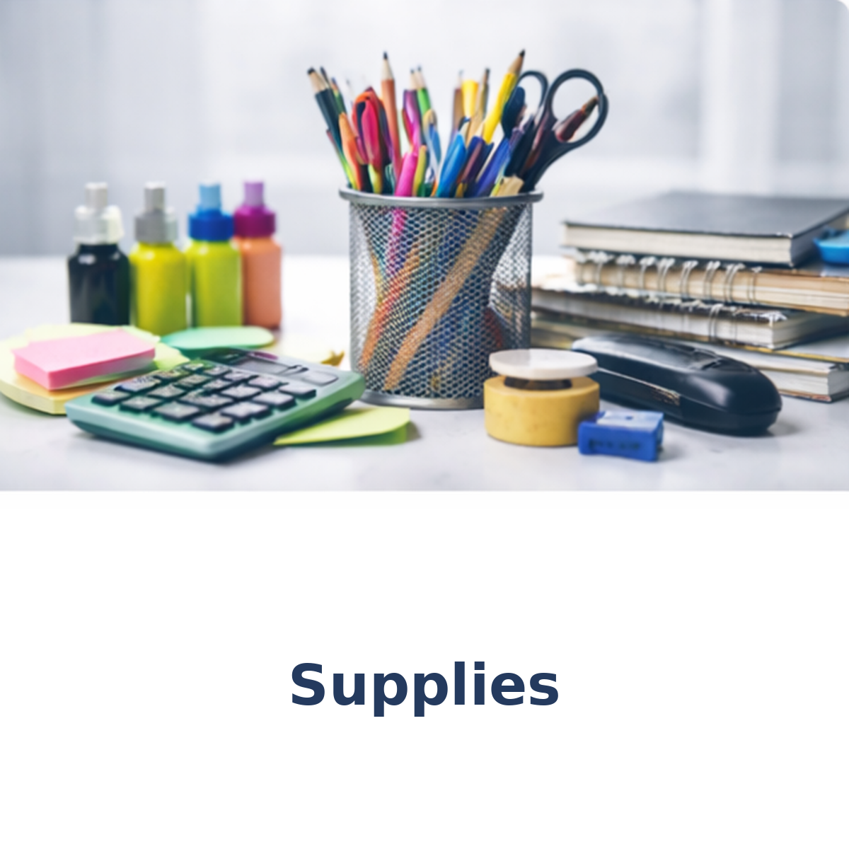 Office and printing supplies for businesses including paper, ink, toner, and essential workplace consumables in a professional setting