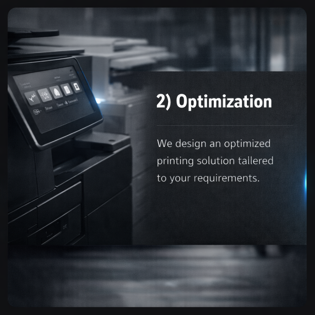 Close-up of a modern office printer with a touchscreen display, indicating a focus on technology and printing solutions.