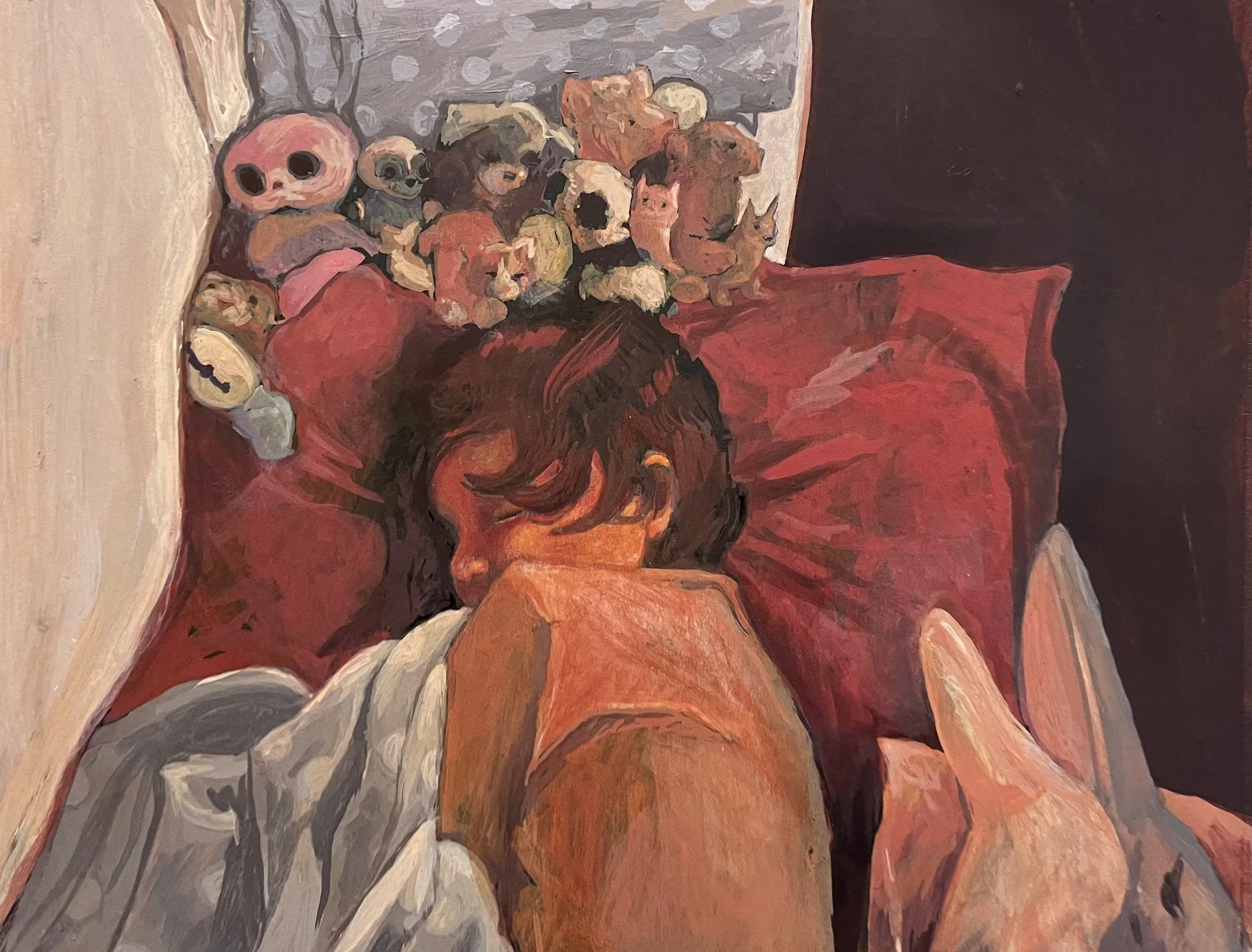 Sleeping Mimi and All Her Toys (2025) --- size --- acrylic ink on paper