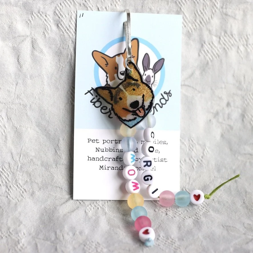 Corgi Mom Bag Charm - Red Headed Tri, Blue Bandana