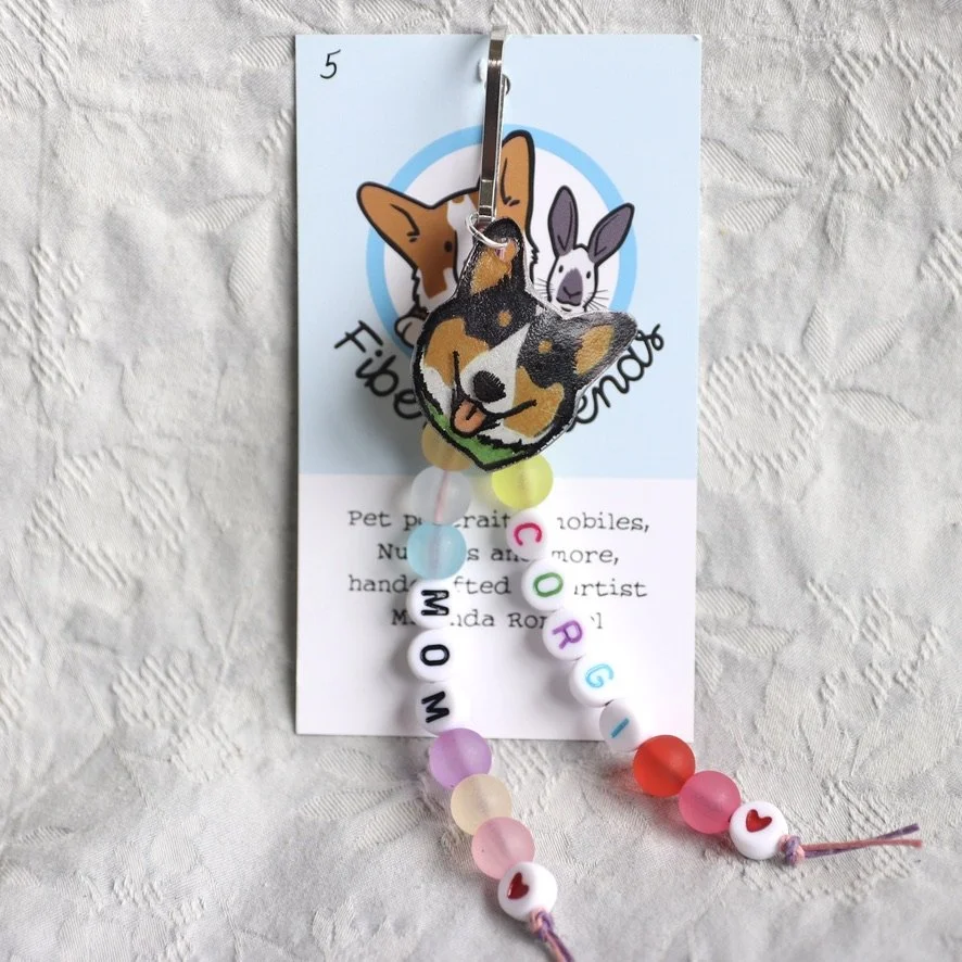 Corgi Mom Bag Charm - Black Headed Tri, Green Bandana