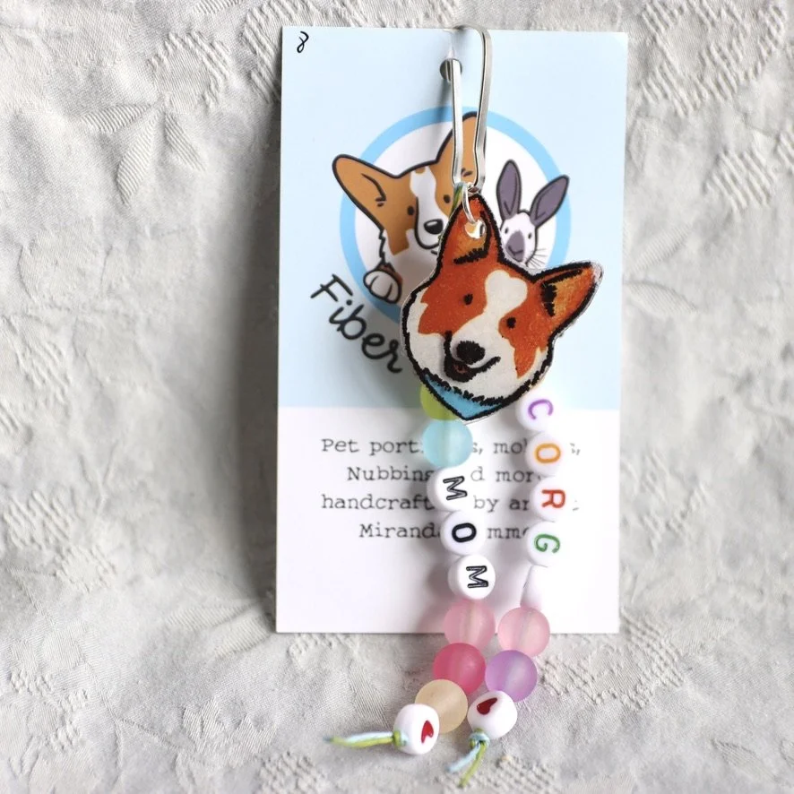 Corgi Mom Bag Charm - Red and White, Blue Bandana