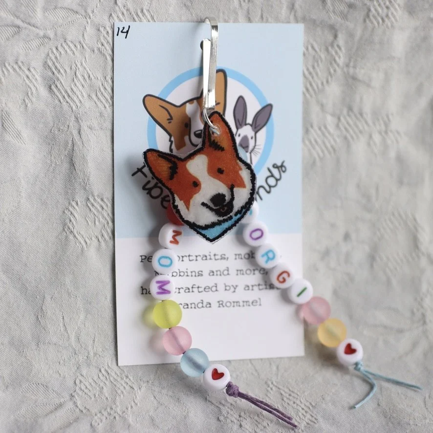 Corgi Mom Bag Charm - Red and White, Blue Collar
