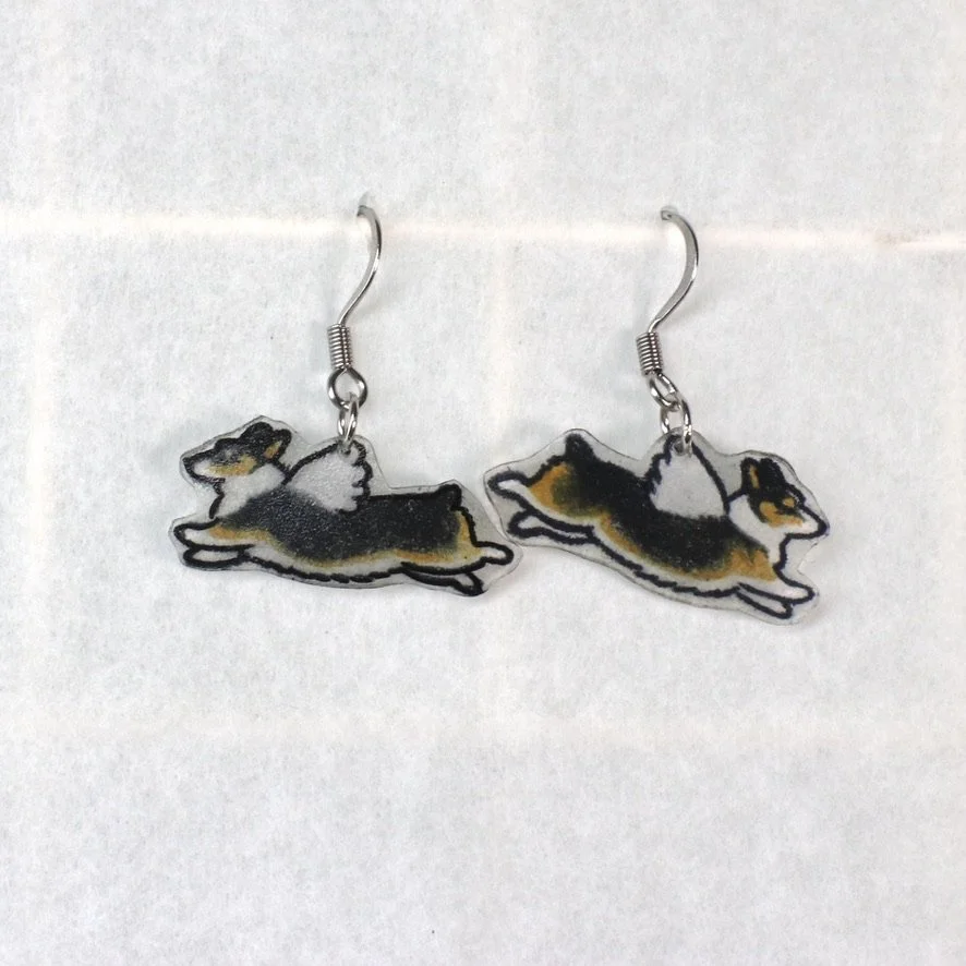 Faerie Corgi Earrings: Red Headed Tri
