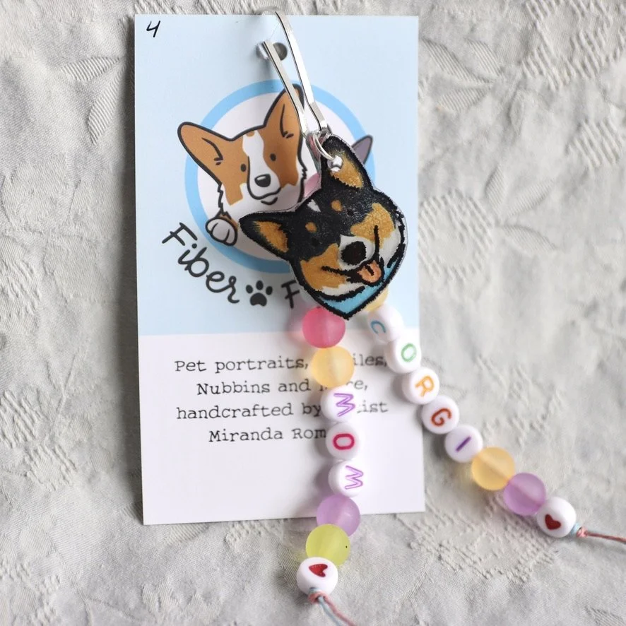 Corgi Mom Bag Charm - Black Headed Tri, Blue Bandana