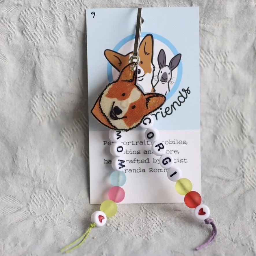 Corgi Mom Bag Charm - Red and White, Orange Bandana