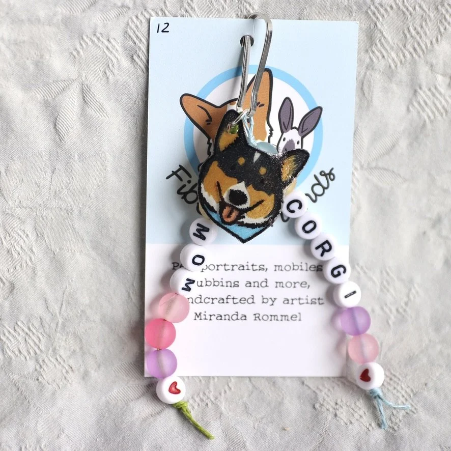 Corgi Mom Bag Charm - Black Headed Tri, Blue Collar