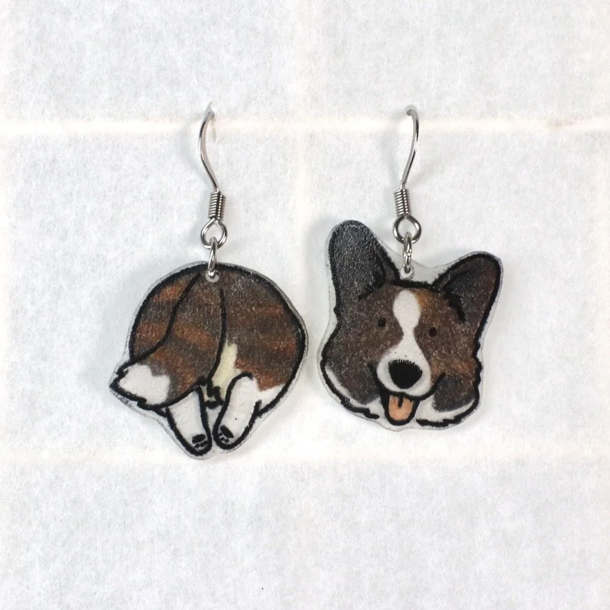 Corgi Butts Earrings: Brindle Cardigan