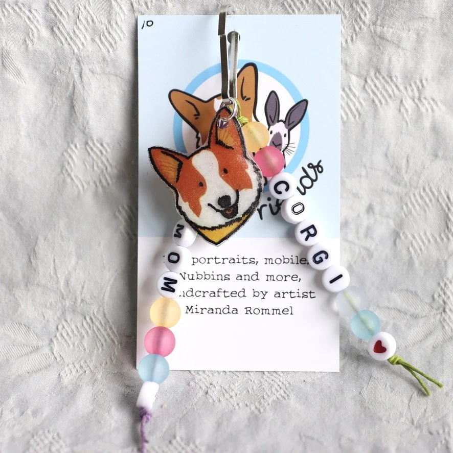 Corgi Mom Bag Charm - Red and White, Yellow Bandana