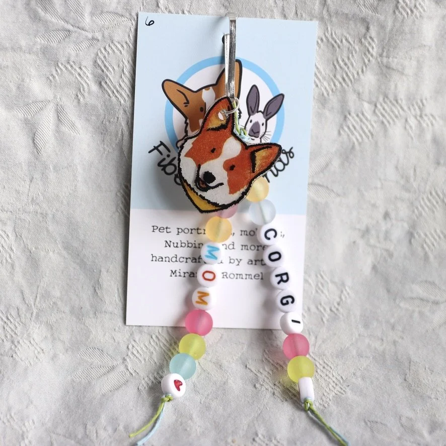 Corgi Mom Bag Charm - Red and White, Yellow Bandana