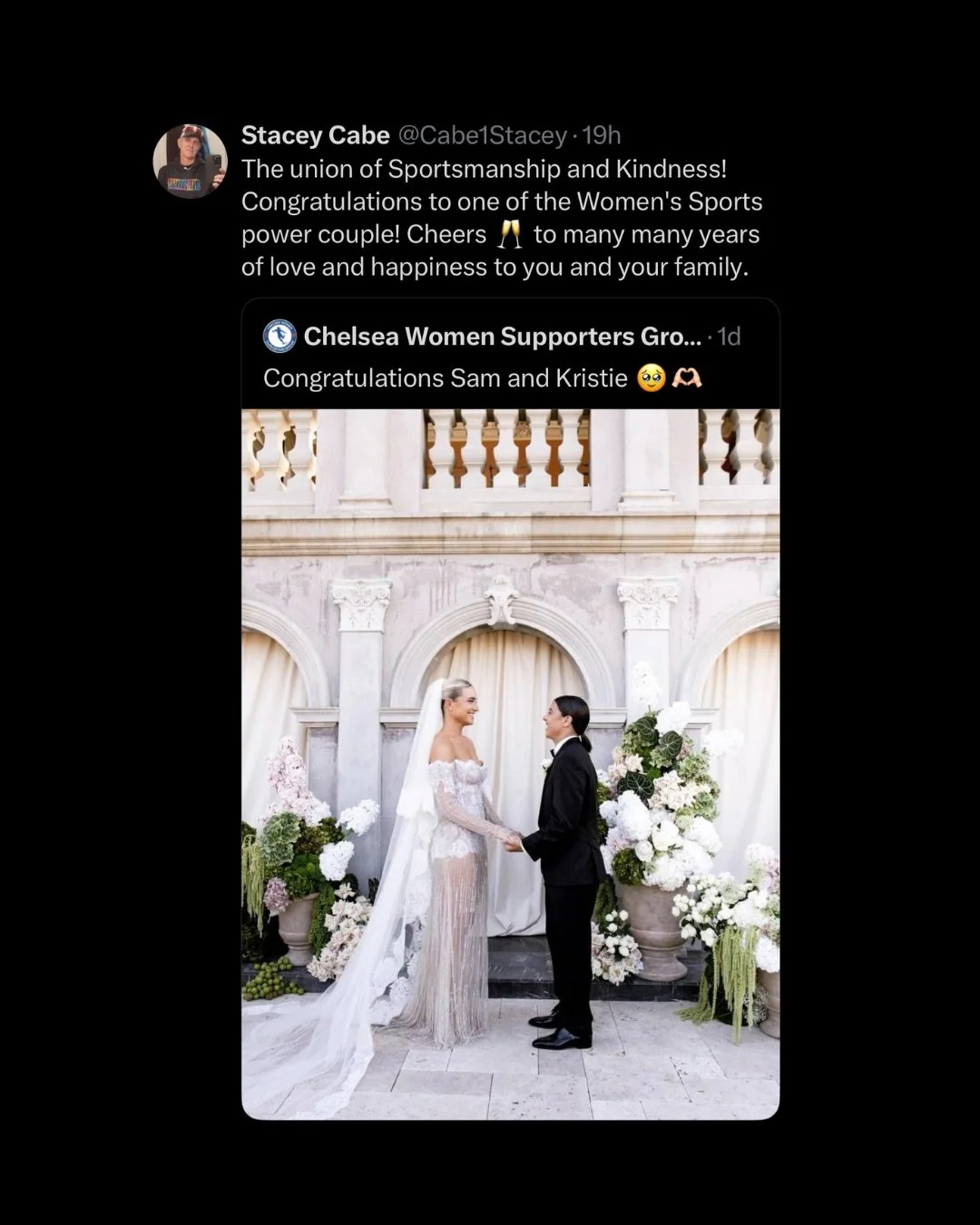 Studs HQ is observing a period of celebration for seven days. No one is allowed to talk to us about anything other than the Kerr Mewis wedding. Thank you for respecting this. 

To celebrate we put our iconic They&rsquo;re Lesbians Stacey tees back on