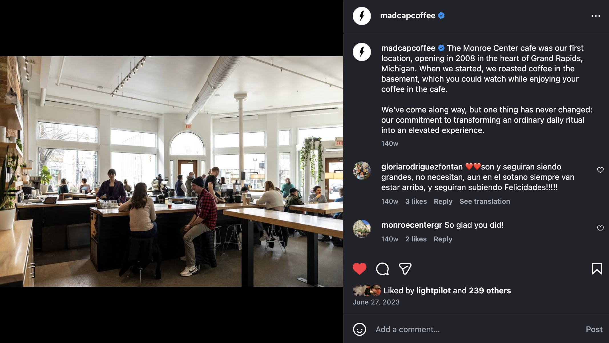 The first location of Madcap Coffee