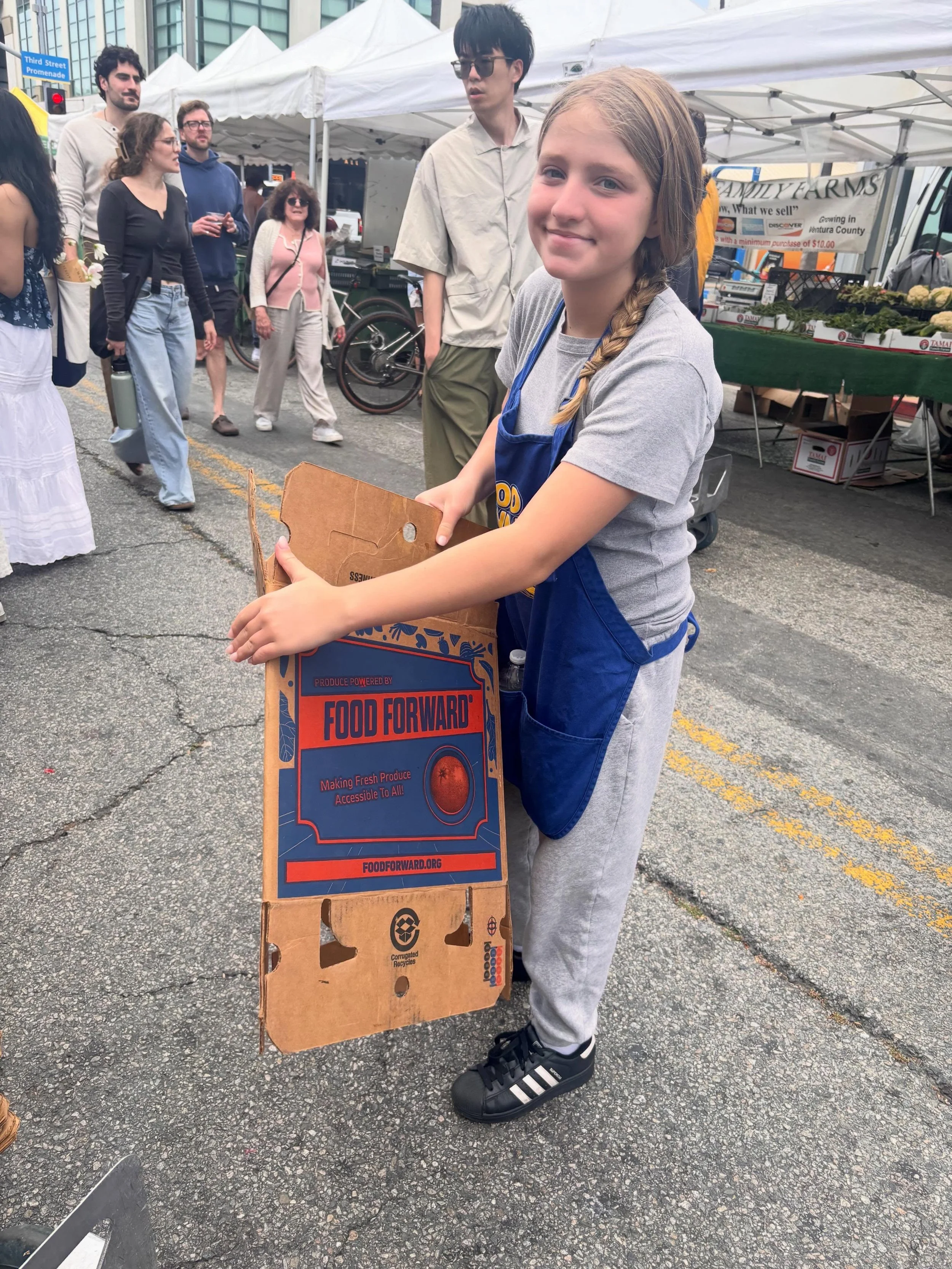 Volunteering at Food Forward was so much fun! I volunteered at the Farmers Market Recovery, at the Santa Monica Farmers Market.&nbsp;&nbsp;It is ages 12+. Food Forward collects excess food and donates it to local hunger relief organizations. In 2023,