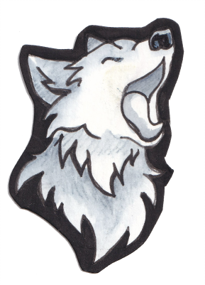 Illustration of a snarling wolf with a cartoon style, featuring white and black fur.