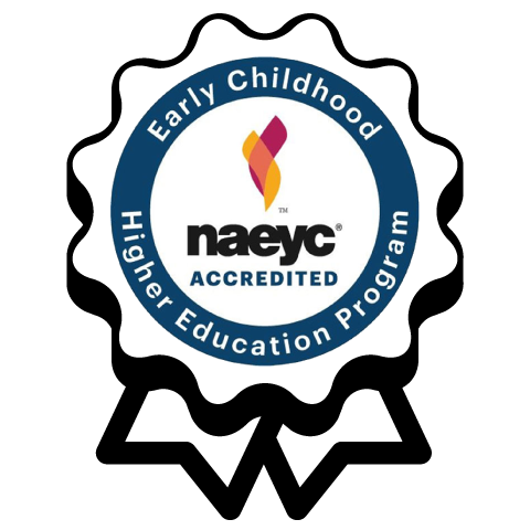 NAEYC Accredited Early Childhood Higher Education Program badge with a white background and blue circular border.