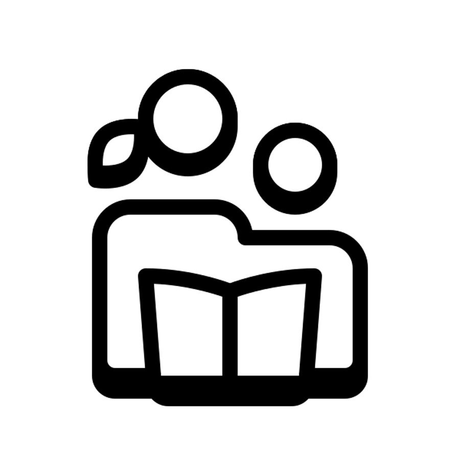 Icon of two people reading a book together.