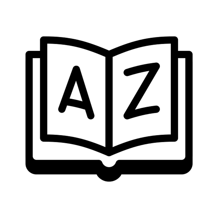 Icon of an open book with the letters 'A' and 'Z' on each page.