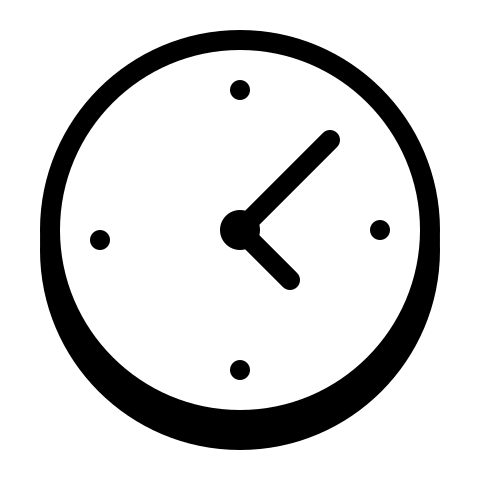 An analog clock showing the time as 2:05.