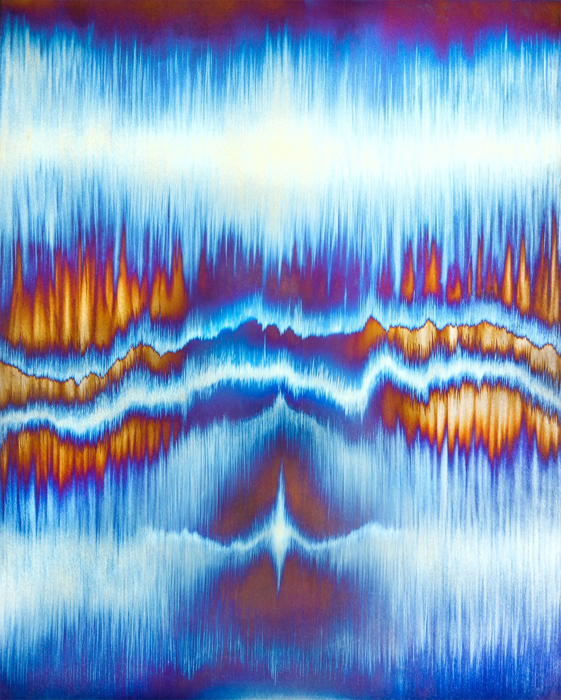 Connection of Echoed Selves, Electricity on Titanium, 24 x 30 inches, 2025