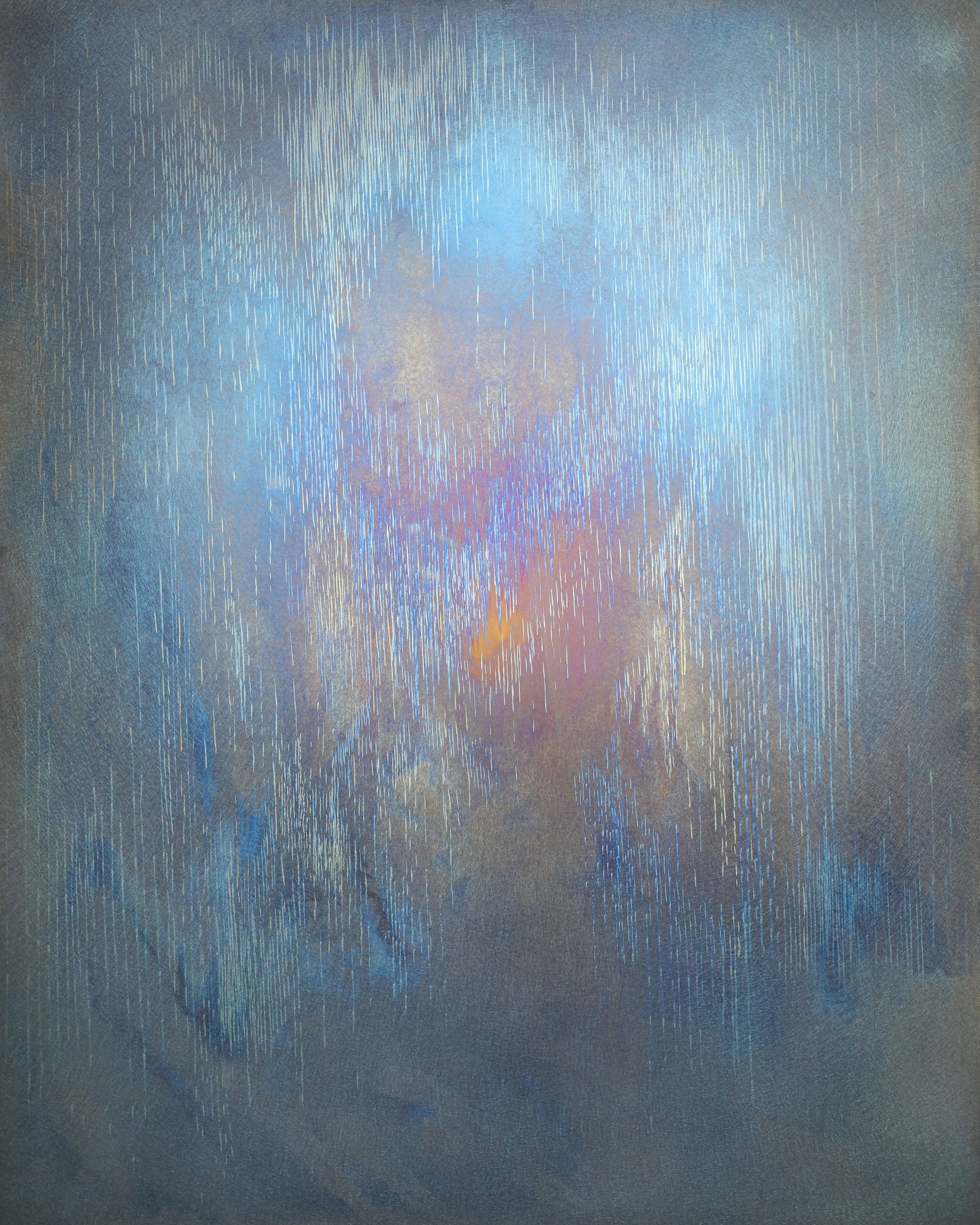 When the Silences Speaks, Electricity on Titanium, 24 x 30 inches, 2025