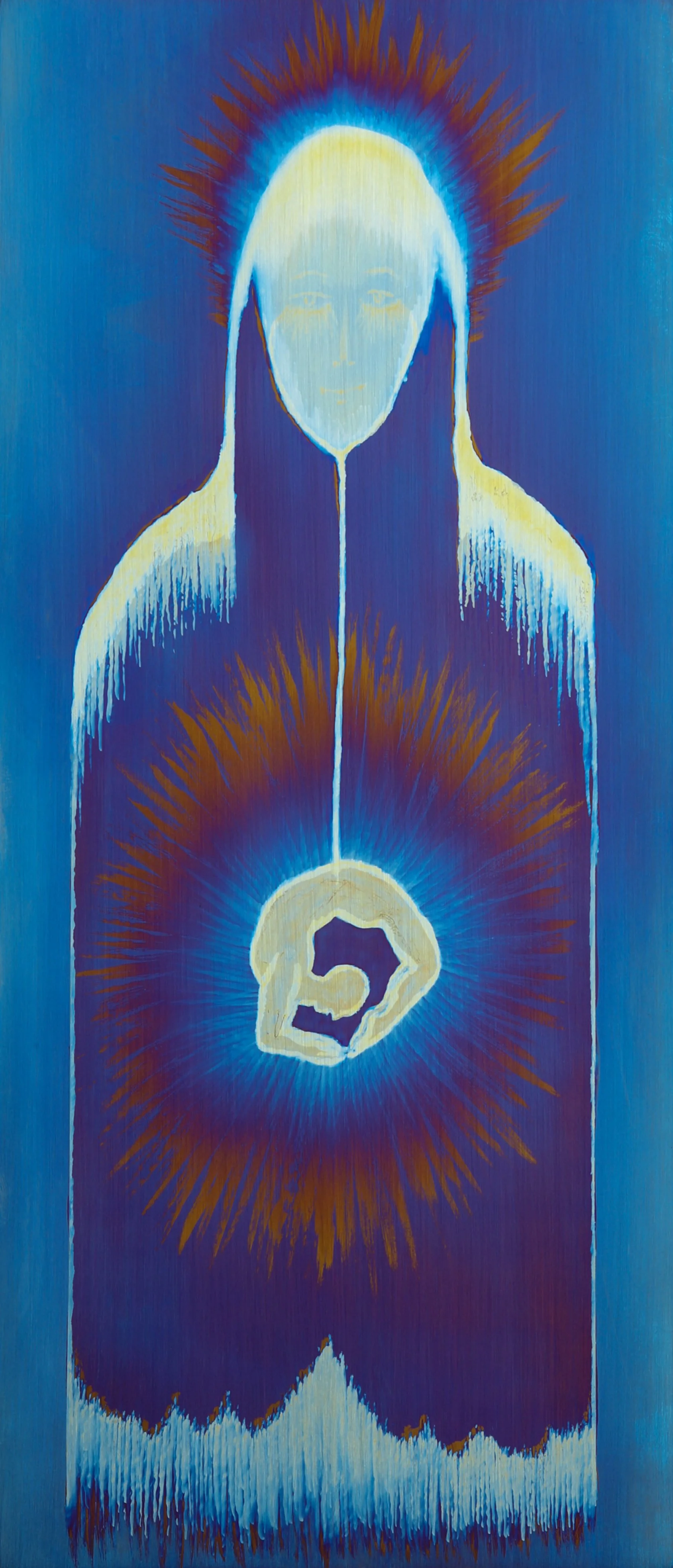 Mothering Thyself, Electricity on Titanium, 5.5 x 12 inches, 2024