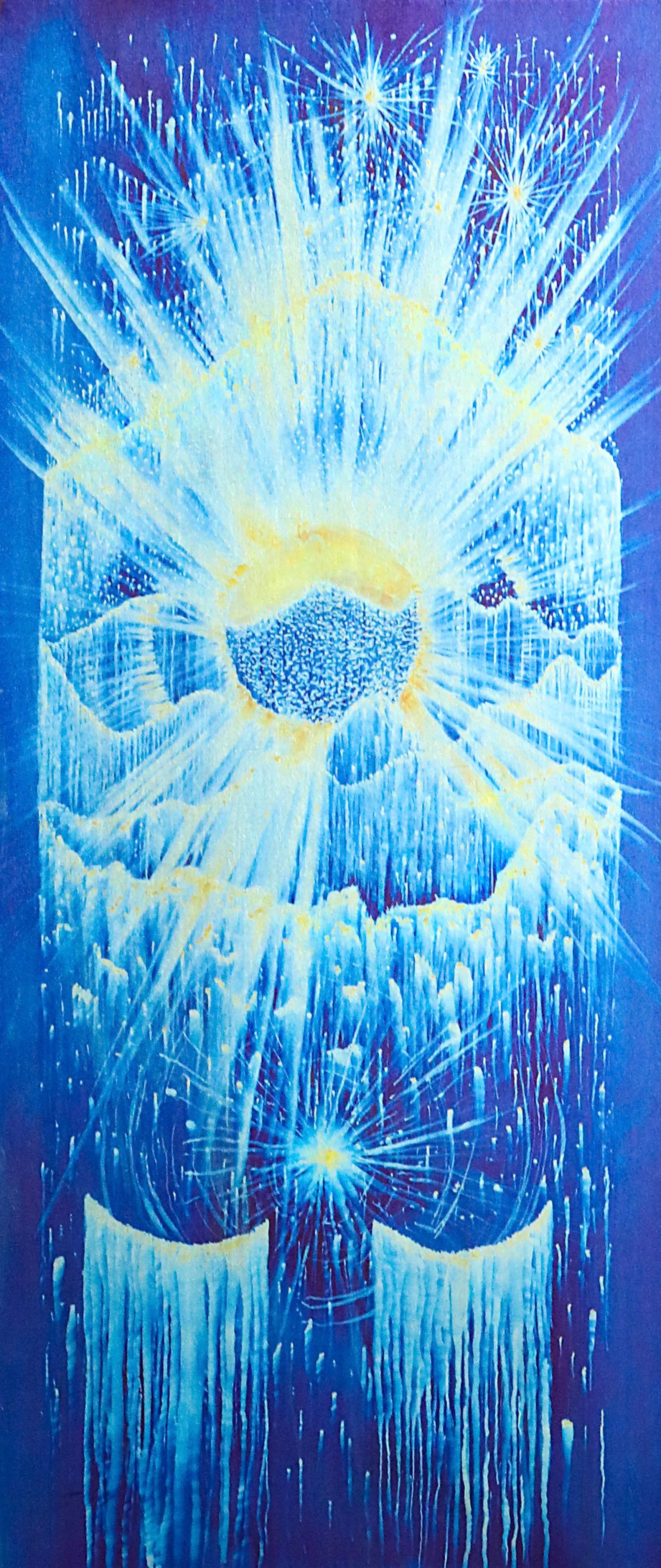 Birth of a Great Flash, Electricity on Titanium, 5.5 x 12 inches, 2024