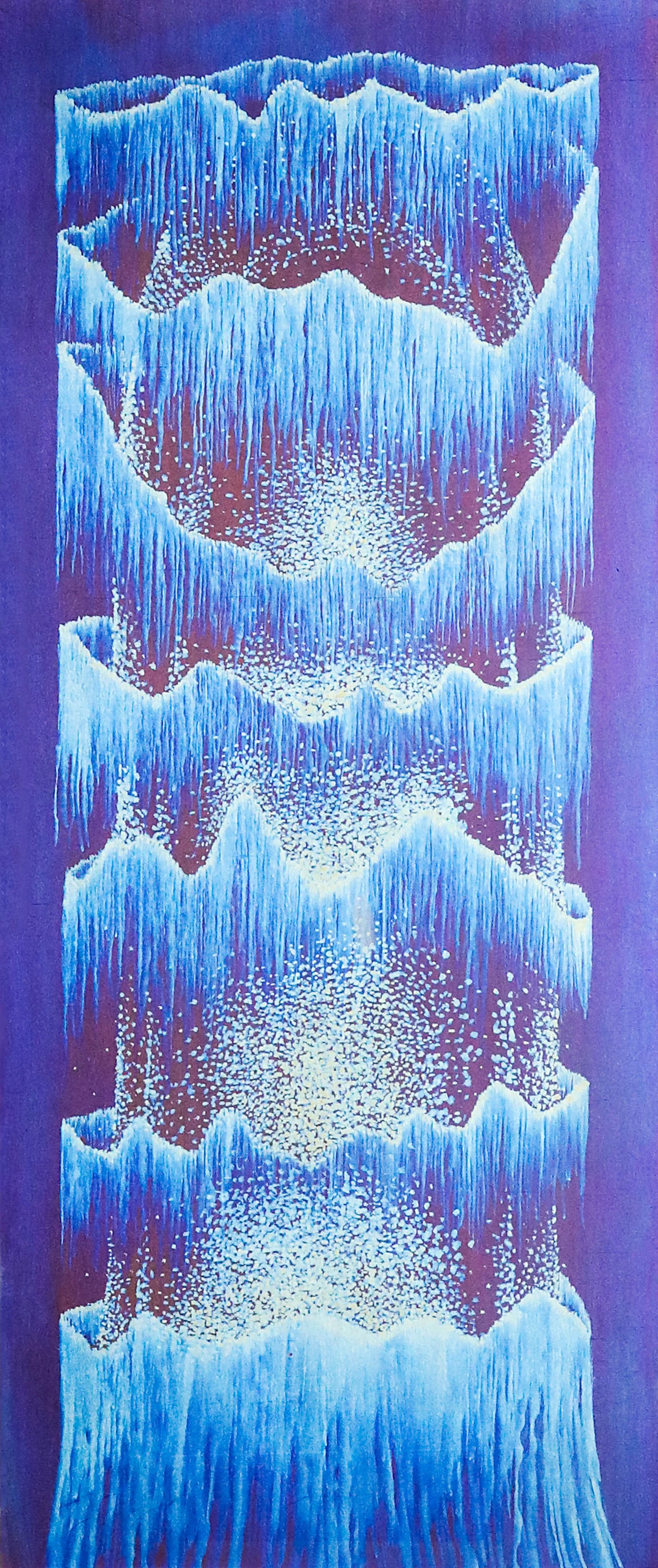 Lingam, Electricity on titanium, 55 x 12 inches, 2024