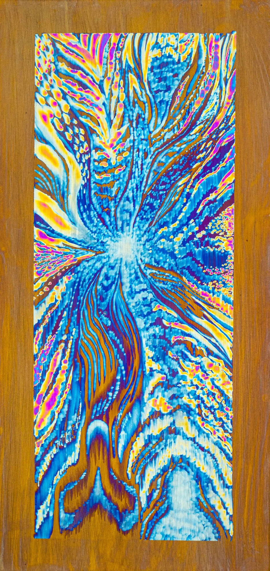 Prayer,  Electricity on Titanium, 5.5 x 12 inches, 2023