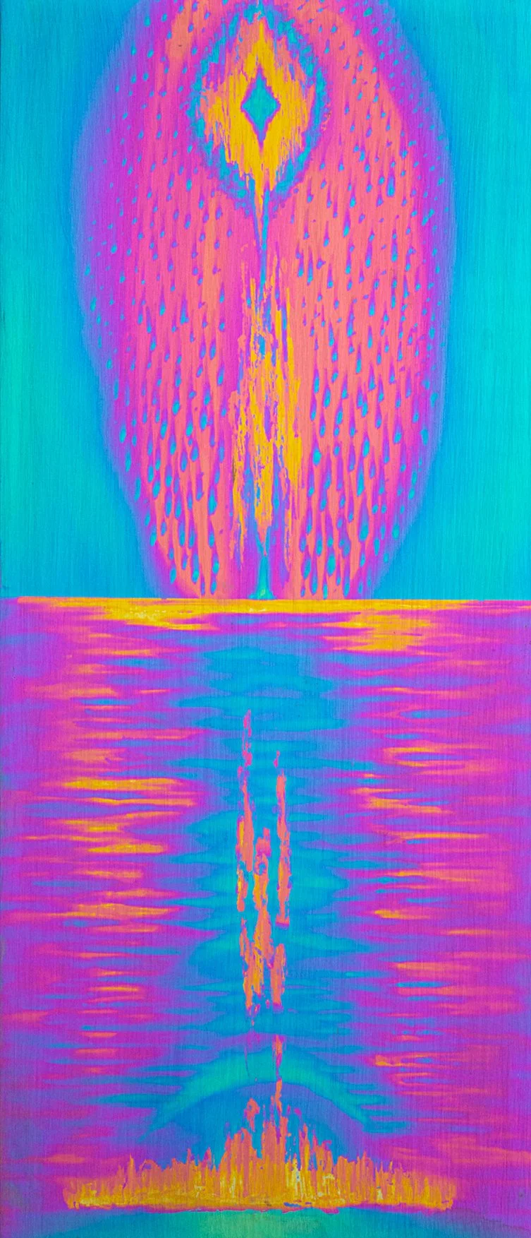 Sun and Moon in Opal Lose and Keep Identity, Electricity on Titanium, 5 x 12 inches, 2024