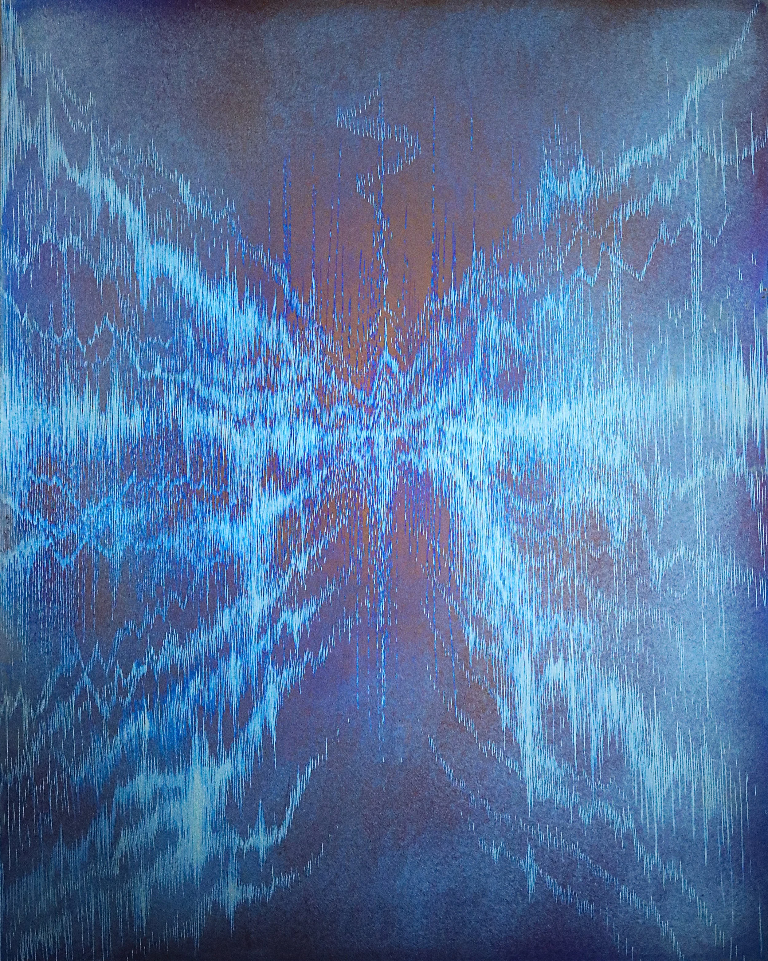 It is as Though We Were Both Dead: Not Lifeless, Free From Conditions, Electricity on Titanium, 24 x 30 inches, 2025