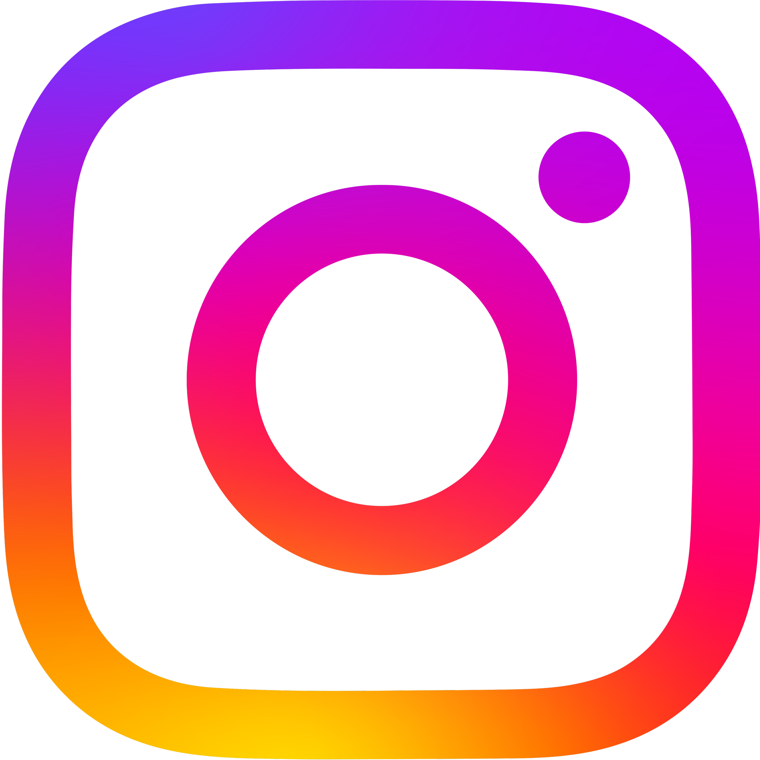 Colorful Instagram logo with a gradient of purple, pink, orange, and yellow on a black background.
