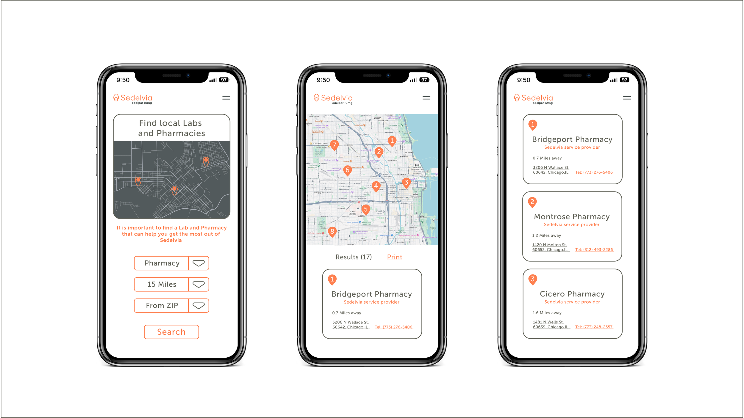 SEDELVIA Pharmacy/ Lab location App