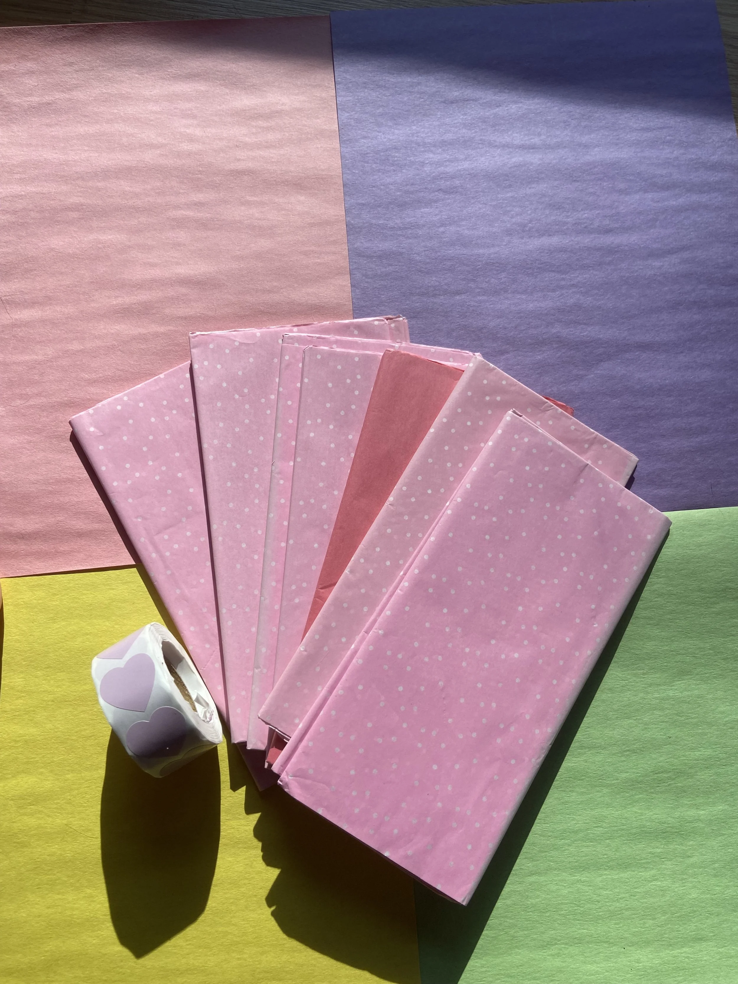 Pink Tissue Paper & Heart Stickers